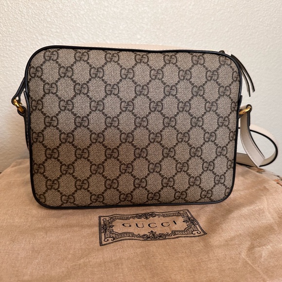 Excellent Condition!! GG Supreme Monogram Small Horsebit 1955 Beige Mystic White - Picture 10 of 10